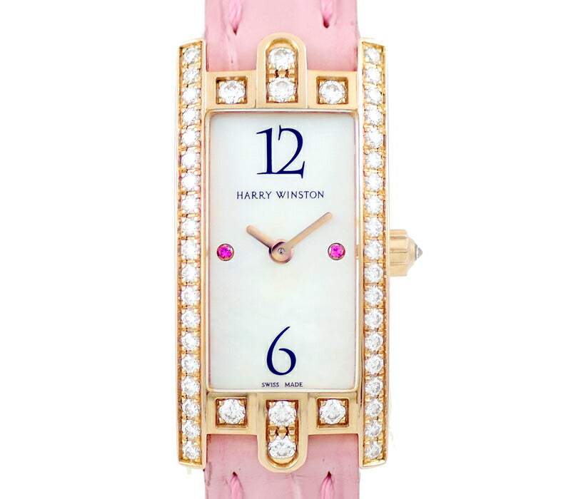 Battery replacement Harry Winston Harry Winston Avenue C Mini 332LQR Genuine Diamond White Shell K18PG Pink Gold Genuine Belt Genuine Back Ladies Quartz Avenue [6 months Watch] [Used]