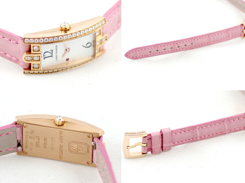 Battery replacement Harry Winston Harry Winston Avenue C Mini 332LQR Genuine Diamond White Shell K18PG Pink Gold Genuine Belt Genuine Back Ladies Quartz Avenue [6 months Watch] [Used]