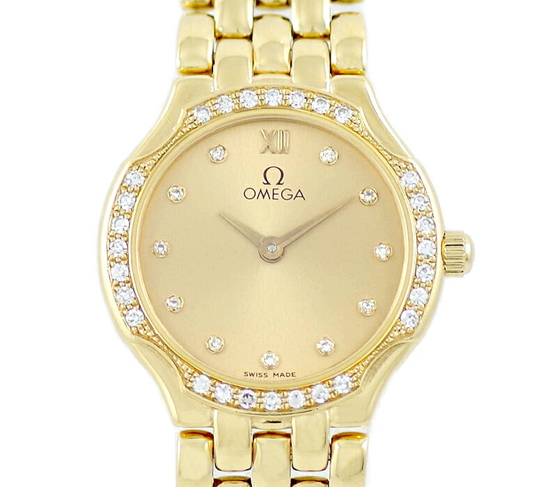 Battery replacement OMEGA Omega Devil Devil Kinto Solid 11p Diamond Diamond Besel Gold K18YG Yellow Gold Ladies Quartz Devil [Watch] [Used]