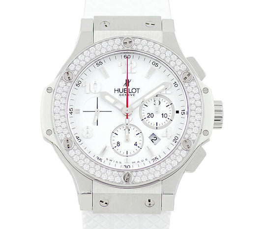 HUBLOT ウブロ  ビッグバン サンモリッツ 純正ダイヤモンドベゼル 301.SE.230.RW.114 44mm クロノグラフ デイト ホワイト 白 SS ステンレス 新品純正ベルト メンズ 自動巻き ビックバン【6ヶ月保証】【腕時計】【中古】