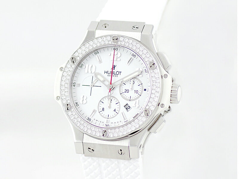 HUBLOT ウブロ  ビッグバン サンモリッツ 純正ダイヤモンドベゼル 301.SE.230.RW.114 44mm クロノグラフ デイト ホワイト 白 SS ステンレス 新品純正ベルト メンズ 自動巻き ビックバン【6ヶ月保証】【腕時計】【中古】