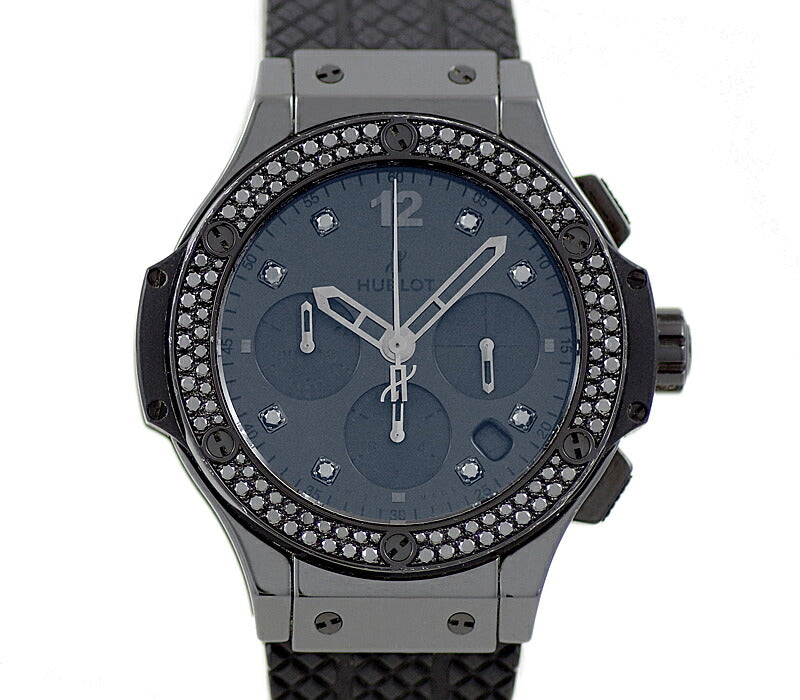 HUBLOT ウブロ ビックバン オールブラック シャイニー 341.CX.1210.VR.1100 純正ブラックダイヤベゼル 8Pダイヤ 41mm クロノグラフ デイト 黒 セラミック 男女兼用 メンズ レディース 自動巻き ビッグバン【6ヶ月保証】【腕時計】【中古】