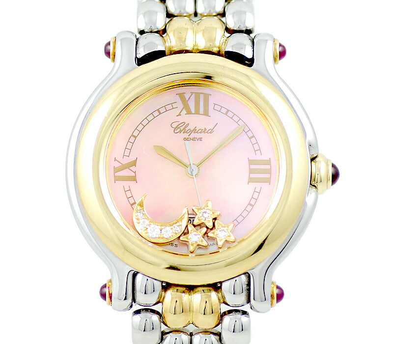 Battery replacement CHOPARD Chopal Happy Sports 27/8276 Star Moon 8P Diamond 32mm Date Pink Shell YG Yellow Gold SS Stainless Steel Combination Boys Ladies Quartz [6 months warranty] [Watch] [Used]