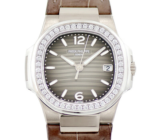 Patek Patech Philippe Patec Philippe Nautilus 7010G-012 Genuine Diamond Besel Diamond Gray K18WG White Gold Ladies Quartz [6 months warranty] [Watch] [Used]