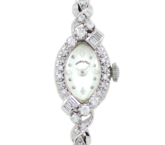 HAMILTON Hamilton K14WG White Gold Diamond Silver Ladies Hand -wound Antique Vintage [Watch] [Used]