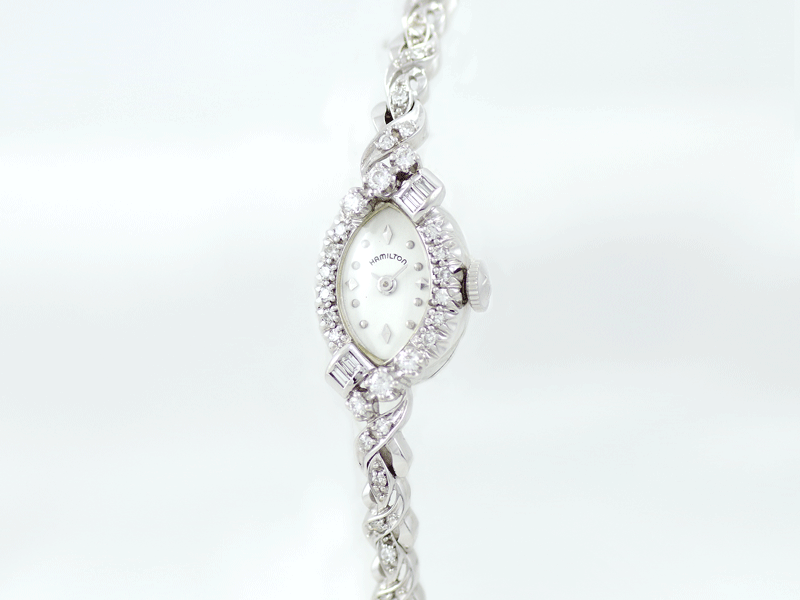 HAMILTON Hamilton K14WG White Gold Diamond Silver Ladies Hand -wound Antique Vintage [Watch] [Used]