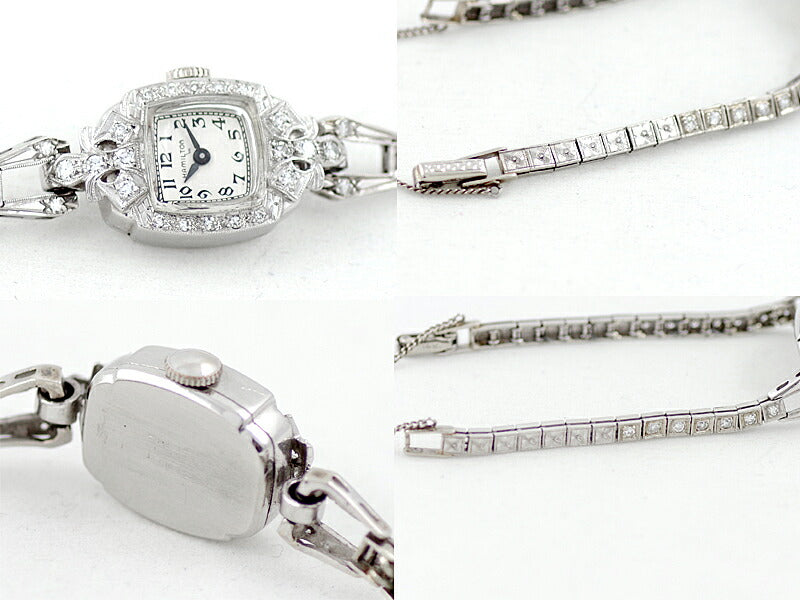 HAMILTON Hamilton PT900 Platinum K14WG White Gold Diamond Full Diamond Silver Ladies Hand -wound Antique Vintage [Watch] [Used]