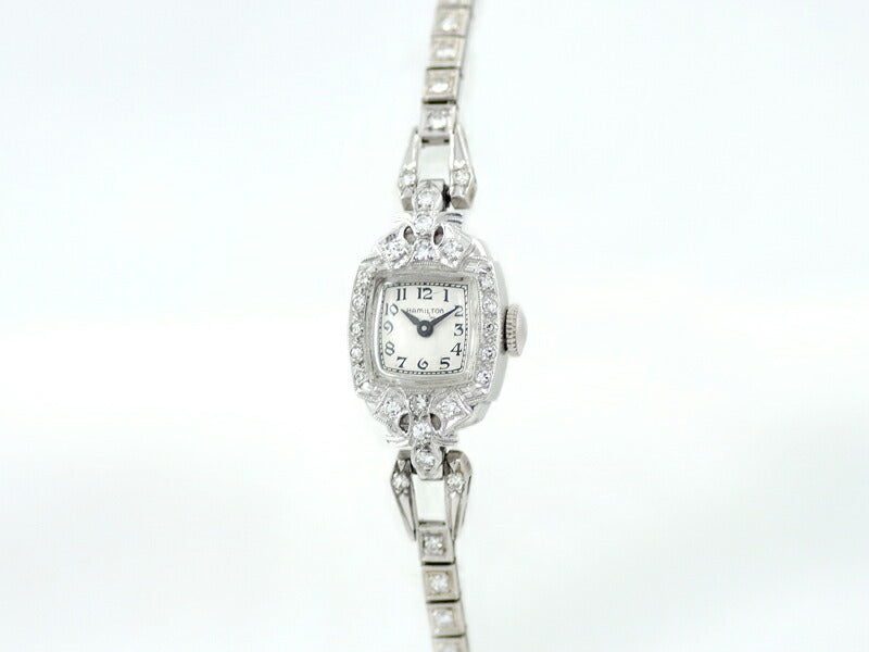 HAMILTON Hamilton PT900 Platinum K14WG White Gold Diamond Full Diamond Silver Ladies Hand -wound Antique Vintage [Watch] [Used]