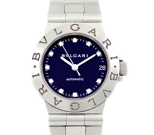 BVLGARI ブルガリ ディアゴノ スポーツ LCV29S 11Pダイヤモンド デイト 黒 ブラック SS レディース 自動巻き 【6ヶ月保証】【腕時計】【中古】