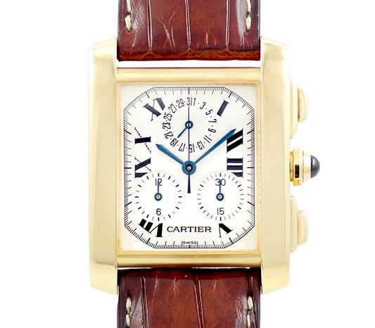 Cartier Cartier Cartier Cartier Cartier Cartier Cartier Tank Franca Sea Chronory Flex W5000556 solid chronograph Date white ivory ivory dial K18YG Yellow gold genuine belt genuine belt Genuine K18YG Bucket Men's Quartz [6 months warranty] [Watch] [Used]