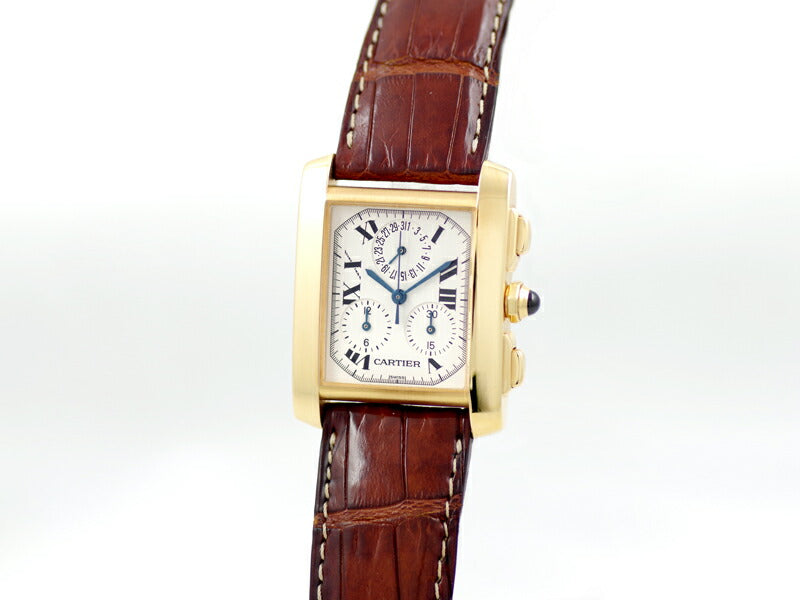 Cartier Cartier Cartier Cartier Cartier Cartier Cartier Tank Franca Sea Chronory Flex W5000556 solid chronograph Date white ivory ivory dial K18YG Yellow gold genuine belt genuine belt Genuine K18YG Bucket Men's Quartz [6 months warranty] [Watch] [Used]