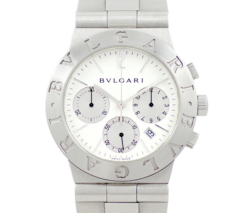 電池交換済 BVLGARI ブルガリ ディアゴノ スポーツ CH35S クロノグラフ 白 ホワイト SS ステンレス メンズ クォーツ【自社保証6ヶ月】【腕時計】【中古】