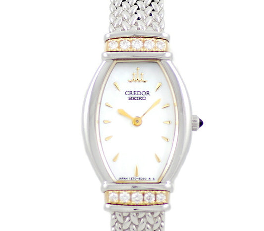 Battery replacement SEIKO Seiko Couredor Signi Besel 1E70-3B90 White White Shell K18YG Yellow Gold SS Stainless Combination Ladies Quartz Diamond [6 months warranty] [Watch] [Used]