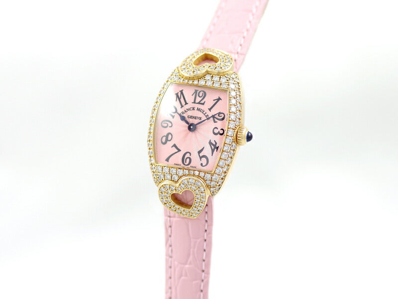 電池交換済 FRANCK MULLER フランクミュラー トノーカーベックス COEUR クゥー 2250QZHJ ハート 純正ベゼルダイヤ ピンク K18YG イエローゴールド 金無垢 レディース クォーツ クー【6ヶ月保証】【中古】【腕時計】