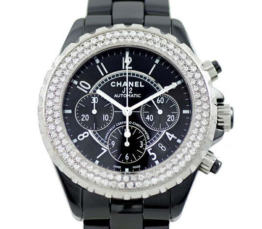 CHANEL Chanel J12 41mm H0940 Chronograph Diamond Besel Black Black Ceramic SS After Diamond Men Automatic Wind [6 months Warranty] [Watch] [Used]