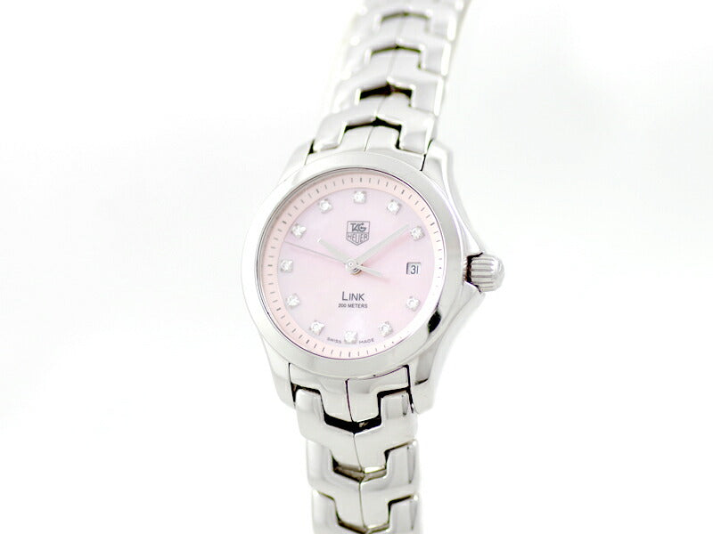 Battery replacement TAG HEUER Tag Hoier LINK Link 200m Waterproof 11p Diamond Pink Shell WJF131B Date SS Stainless Ladies Quartz [6 months warranty] [Watch] [Used]