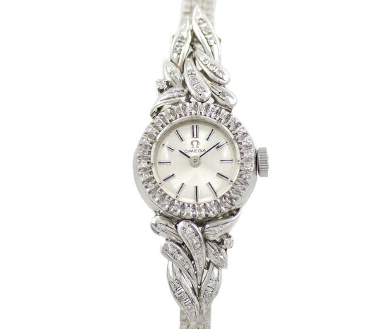 Rare product OMEGA Omega Round Diamond 17 Stones 18kwg White Gold 511.167 Cal.484 Silver SS Stainless Ladies Handwritten Antique Vintage [Watch] [Used]