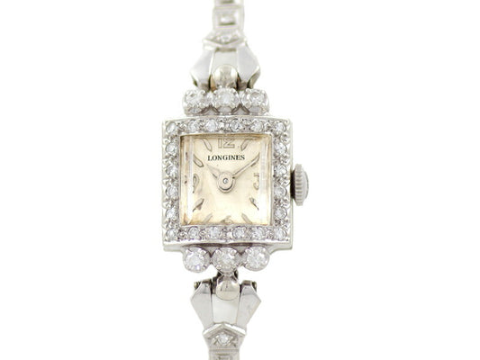 Rare Longines Longines K14WG White Gold Diamond Breath Diamond Silver Cut Glass Ladies Ladies Antique Vintage [Watch] [Used]