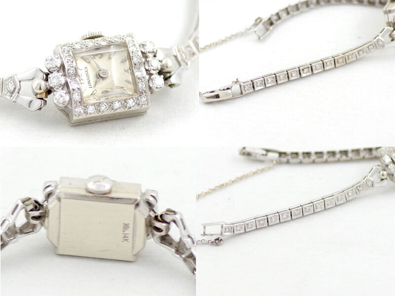 Rare Longines Longines K14WG White Gold Diamond Breath Diamond Silver Cut Glass Ladies Ladies Antique Vintage [Watch] [Used]