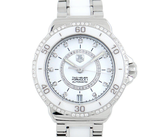 Battery replacement TAG HEUER Tag Hoier Formula 1 Diamond Besel WAU2213 BA0861 11P Diamond Center Diamond Date White Ceramic SS Stainless Ladies Quartz Formula 1