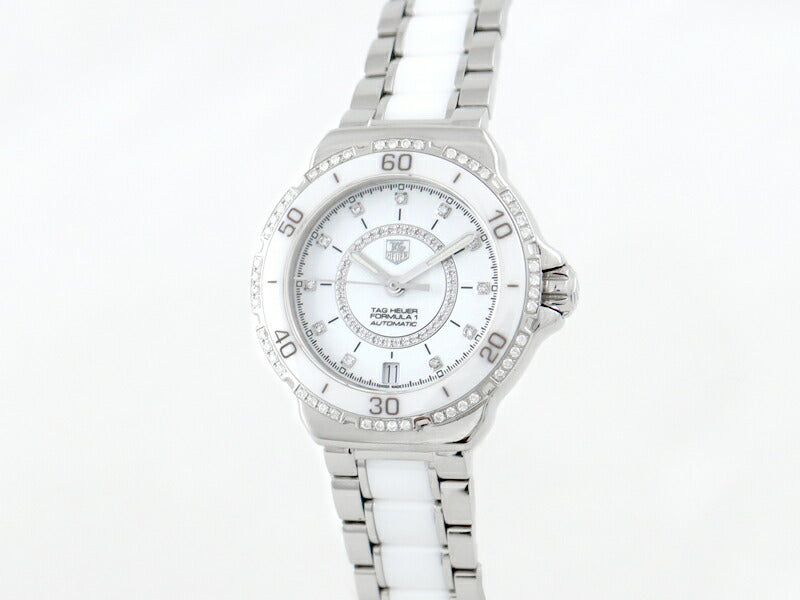 Battery replacement TAG HEUER Tag Hoier Formula 1 Diamond Besel WAU2213 BA0861 11P Diamond Center Diamond Date White Ceramic SS Stainless Ladies Quartz Formula 1