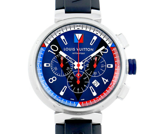 Inspection of internal points LOUIS VUITTON Louis Vuitton Tambul Regatta Chronograph Q1A61 Date Blue Red Black SS Stainless Steel Genuine Belt Genuine Bucket Men's Automatic Wind [6 months Warranty] [Watch] [Used]