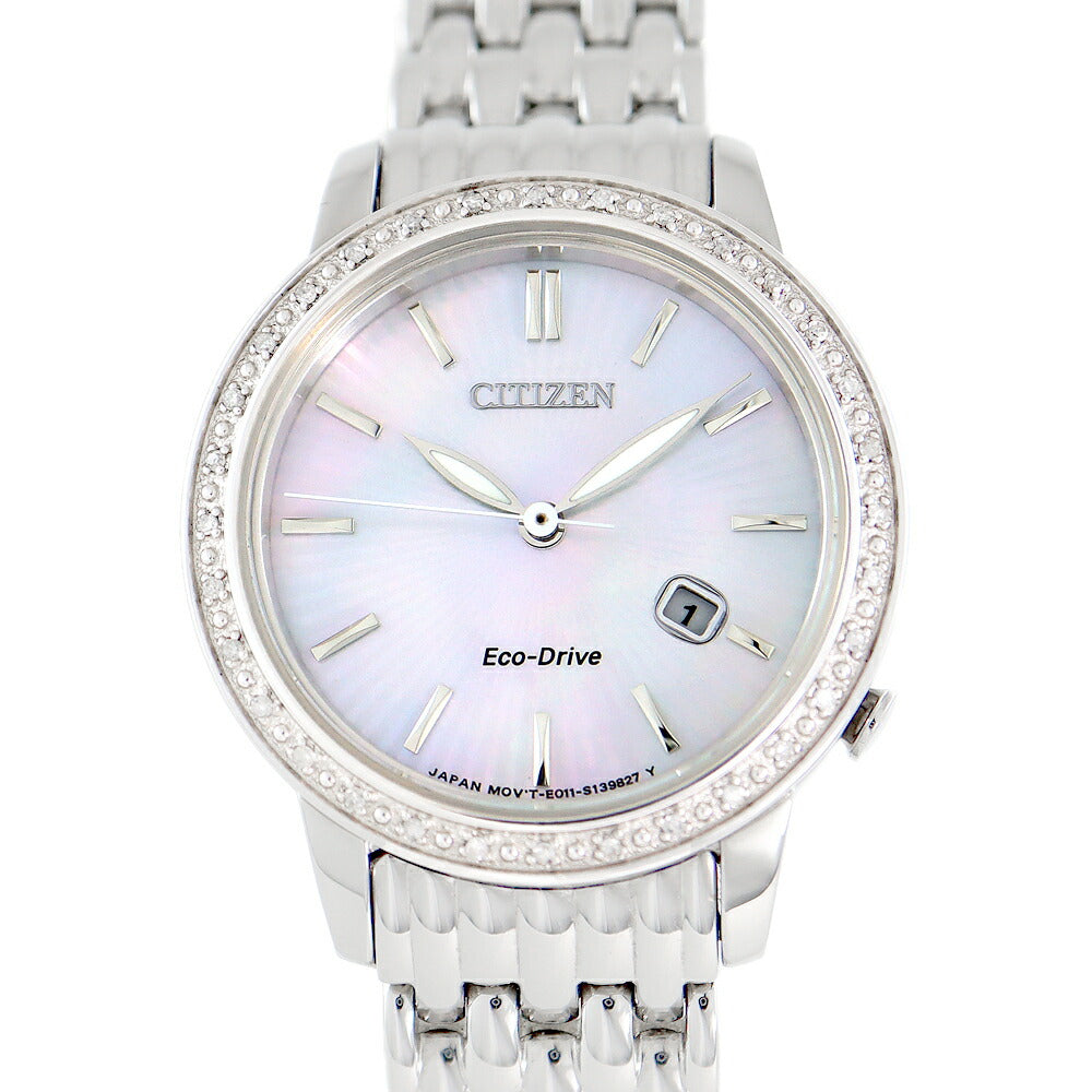 CITIZEN Citizen E011-S098441 Eco Drive Date White Shell SS Stainless Ladies Solar Radio [6 months warranty] [Watch] [Used]
