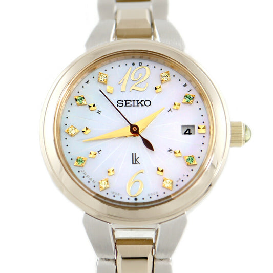 ほぼ新品 電池交換済 SEIKO セイコー ルキア 限定モデル 2500本限定 1B22-0CS0 SSVW156 スワロフスキー クリスタル 白蝶貝 シェル SS レディース ソーラー電波 【6ヶ月保証】【腕時計】【中古】