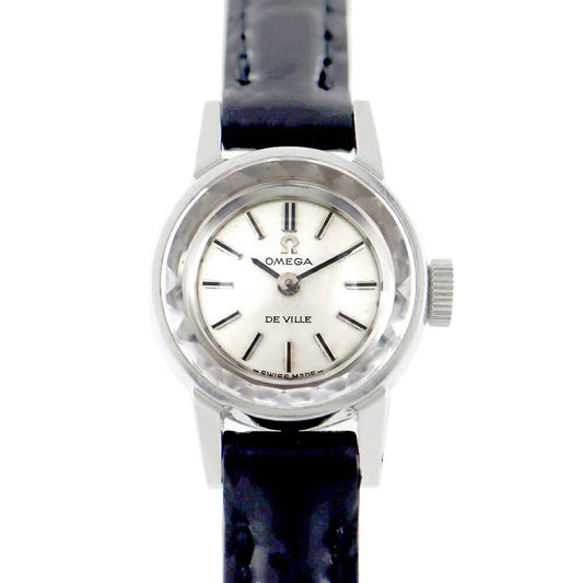 Rare product OMEGA Omega Deville Devil 511.166 Cal.485 17 Stone Cut Glass Silver Silver New Leather Belt SS Stainless Ladies Handwritten Devil Antique Vintage [Watch] [Used]
