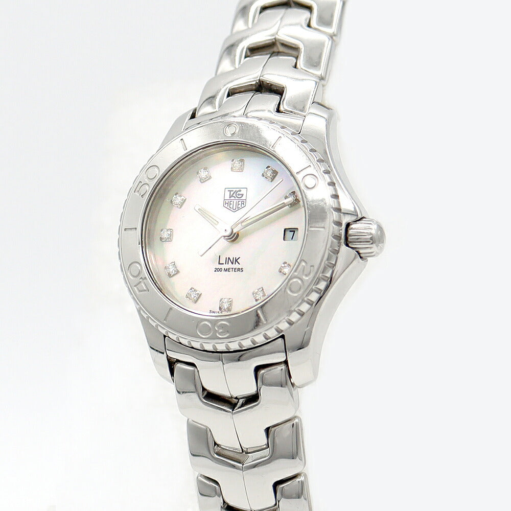 Battery replacement TAG HEUER Tag Hoire Link WJ1319 Genuine Diamond 11P Diamond Date White Shell White Shell SS Stainless Ladies Quartz [6 months warranty] [Watch] [Used]