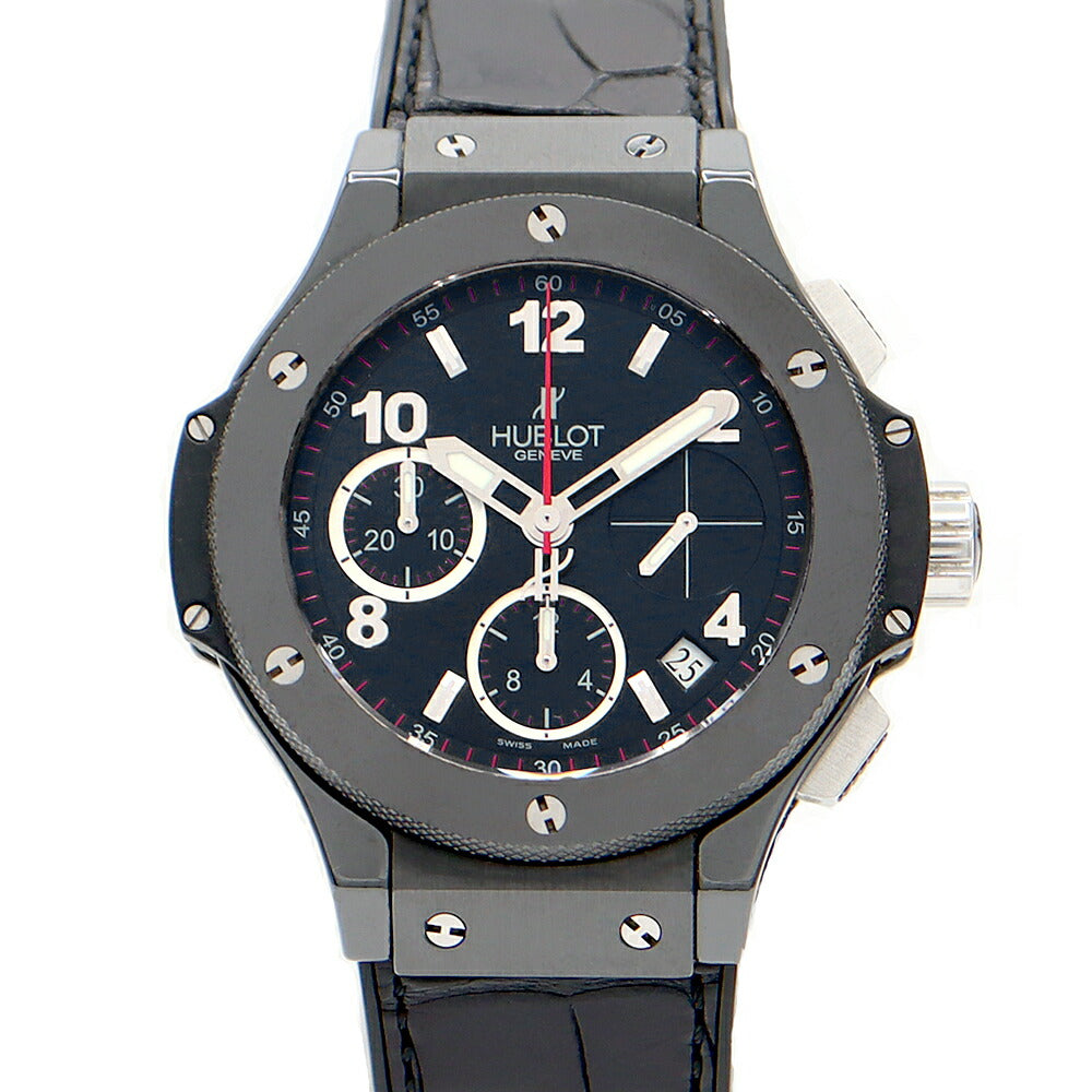 HUBLOT ウブロ ビッグバン ブラックマジック 41mm クロノグラフ 342.CX.130.RX デイト 黒 ブラック Ti チタン セラミック 純正ベルト 純正尾錠 ユニセックス メンズ レディース 自動巻き ビックバン【6ヶ月保証】【腕時計】【中古】