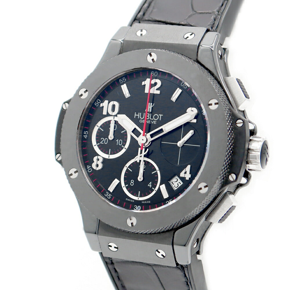 HUBLOT ウブロ ビッグバン ブラックマジック 41mm クロノグラフ 342.CX.130.RX デイト 黒 ブラック Ti チタン セラミック 純正ベルト 純正尾錠 ユニセックス メンズ レディース 自動巻き ビックバン【6ヶ月保証】【腕時計】【中古】