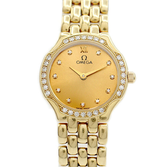 Battery replacement OMEGA Omega 11p Diamond Diamond Besel Gold K18YG Yellow Gold Golden Pysty Ladies Quartz [6 months warranty] [Watch] [Used]