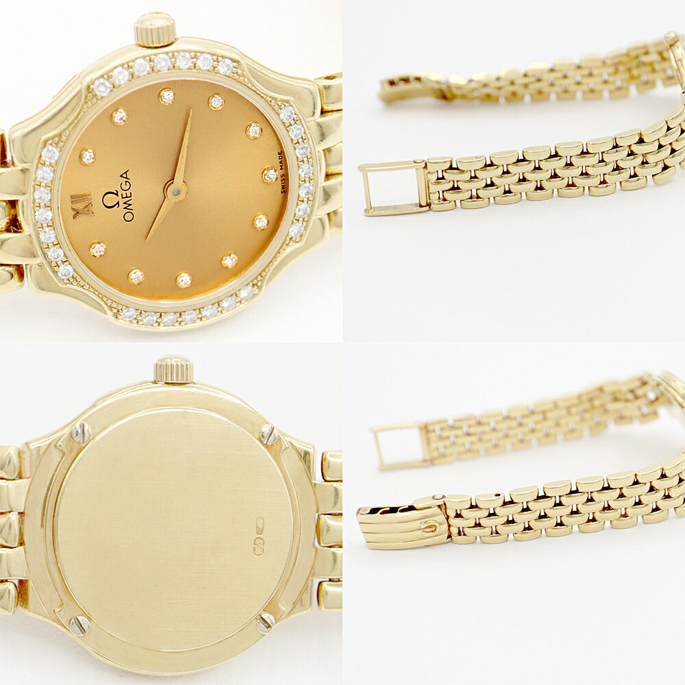 Battery replacement OMEGA Omega 11p Diamond Diamond Besel Gold K18YG Yellow Gold Golden Pysty Ladies Quartz [6 months warranty] [Watch] [Used]