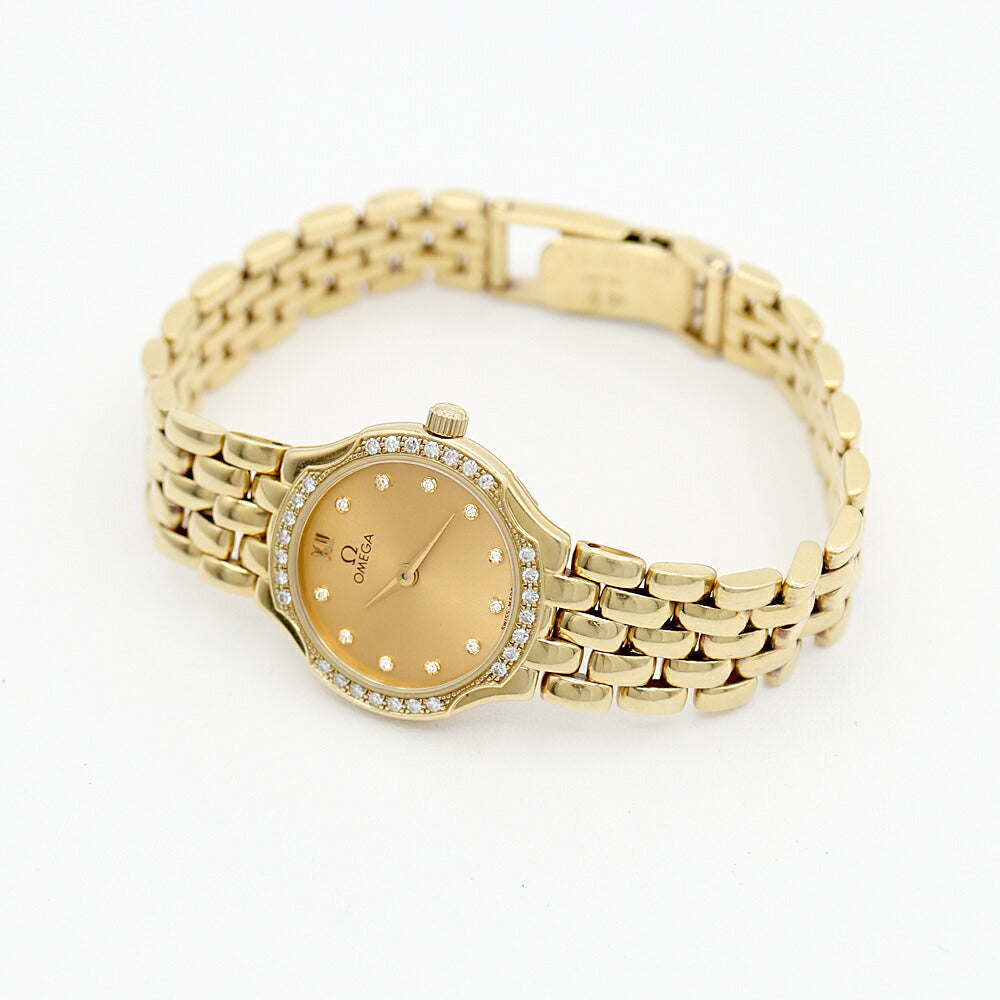 Battery replacement OMEGA Omega 11p Diamond Diamond Besel Gold K18YG Yellow Gold Golden Pysty Ladies Quartz [6 months warranty] [Watch] [Used]