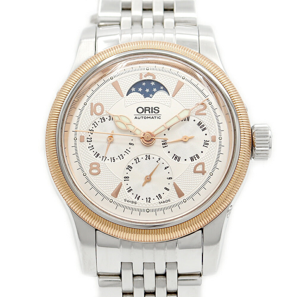 ORIS オリス トリプルカレンダー ムーンフェイズ 7566 裏スケ シルバー SS ステンレス メンズ 自動巻き【6ヶ月保証】【腕時計】【中古】