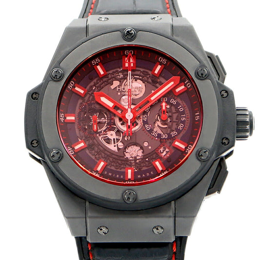 HUBLOT ウブロ キングパワー ウニコ レッドマジック 701.CI.1123.GR クロノグラフ デイト スケルトン 赤 黒 ブラック セラミック チタン 純正ベルト 純正尾錠 メンズ 自動巻き【6ヶ月保証】【腕時計】【中古】