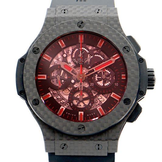 内部点検済 HUBLOT ウブロ ビッグバン アエロバン レッドマジックカーボン 311.QX.1134.RX クロノグラフ デイト 黒 ブラック スケルトン カーボン 純正ベルト 純正尾錠 メンズ 自動巻き【6ヶ月保証】【腕時計】【中古】