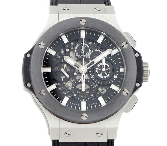 HUBLOT ウブロ アエロバン 311.SM.1170.GR 44mm クロノグラフ デイト スケルトン ブラック 黒 セラミック SS メンズ 自動巻き ビッグバン【6ヶ月保証】【腕時計】【中古】