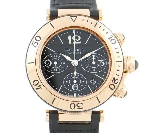 Cartier Cartier Cartier Pasha Taimer Chronograph Date W3030017 Black K18YG Yellow Gold Genuine Belt Genuine K18 Bucket Men's Automatic Wind [6 months warranty] [Watch] [Used]