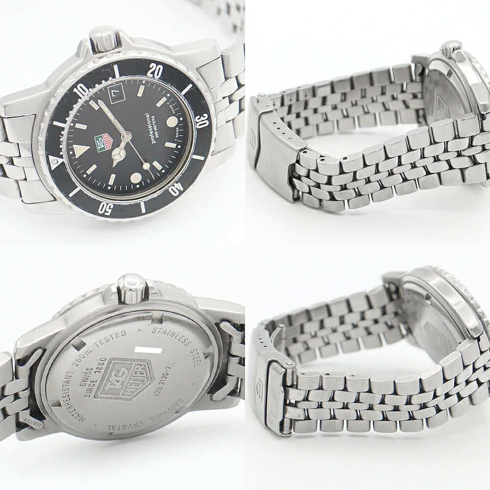 電池交換済 TAG Heuer タグホイヤー プロフェッショナル200 929.213G 20 デイト 200m防水 黒 ブラック SS ステンレス メンズ クォーツ【6ヶ月保証】【腕時計】【中古】