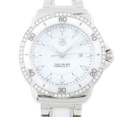 Battery replacement TAG HEUER Tag Hoier Formula 1 WAH1313 Diamond Bezel 12P Diamond Date White Ceramic SS Stainless Ladies Quartz Formula 1 [6 months warranty] [Watch] [Used]