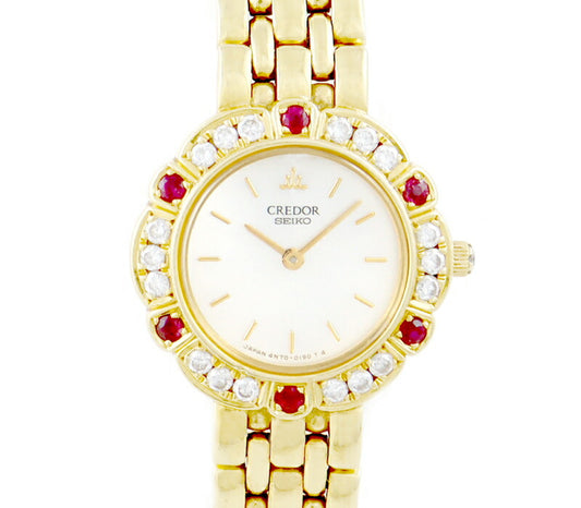 Battery replacement SEIKO Seiko Credor Credor 4N70-019A Genuine Diamond Bezel Ruby Gold K18YG Yellow Gold Golden Solid Ladies Quartz [6 months Guarantee] [Watch] [Used]