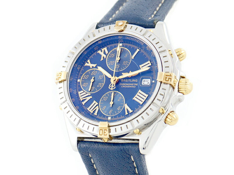 BREITLING Breitling Cross Wind Vicolo B13355 Chronograph Blue Navy Blue K18YG Yellow Gold SS Stainless Combination Genuine Belt Genuine Back Men's Automatic Wind