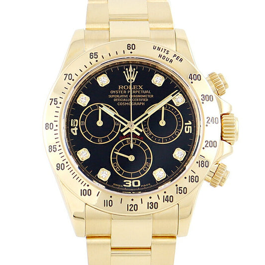 ROLEX ロレックス COSMOGRAPH DAYTONA コスモグラフ デイトナ 116528G 8Pダイヤ 新バックル K18YG イエローゴールド 金無垢 黒 ブラック メンズ 自動巻き【6ヶ月保証】【腕時計】【中古】