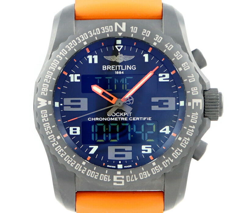 BREITLING ブライトリング コックピットB50 ナイトミッション VB5010 100m防水 クロノグラフ デイト 黒 ブラック Ti チタン 純正ラバーベルト 純正尾錠 充電 メンズ クォーツ 【6ヶ月保証】【腕時計】【中古】