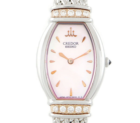 Battery replacement Seiko Seiko Couredor Signi Bezel 1E70-3B90 GSTE966 Pink Gold K18PG Pink Gold SS Stainless Customs Ladies Quartz Diamond [6 months warranty] [Watch] [Used]