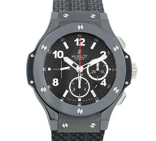 Inspector HUBLOT Ublo BANG Big Ban Black Magic 301.cx.130.RX Black Black Ceramic Titanium genuine belt genuine bleeding men's automatic wound chronograph date Big bang [6 months warranty] [Watch] [Used]