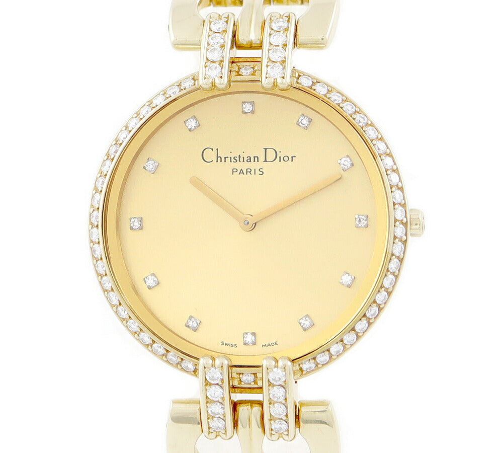 CHRISTIAN DIOR Christian Dior Bagira Diamond Bezel 12P Diamond Gold solid D93-160 K18YG Yellow Gold Ladies Quartz [6 months warranty] [Watch] [Used]