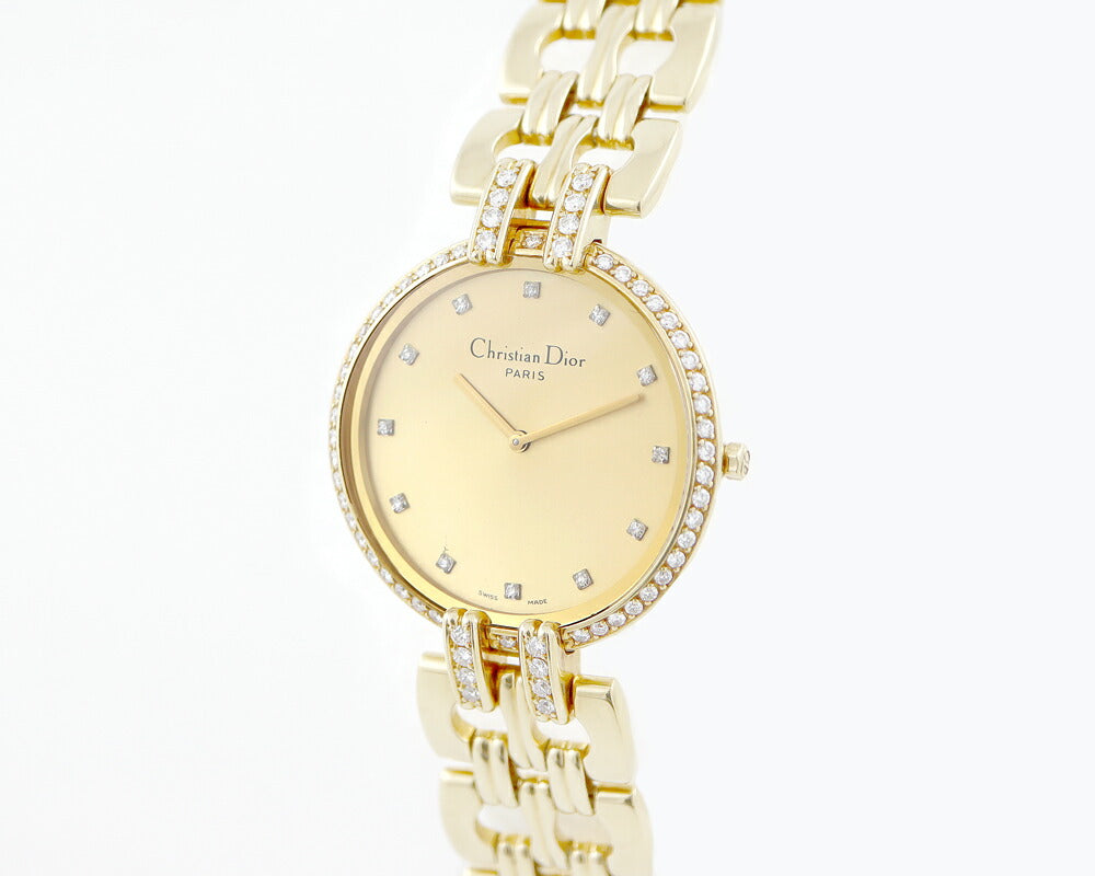 CHRISTIAN DIOR Christian Dior Bagira Diamond Bezel 12P Diamond Gold solid D93-160 K18YG Yellow Gold Ladies Quartz [6 months warranty] [Watch] [Used]